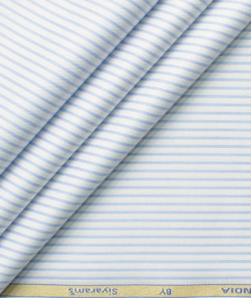 Siyaram's Men's Bamboo Wrinkle Resistant Striped 2.25 Meter Unstitched Shirting Fabric (White & Blue)