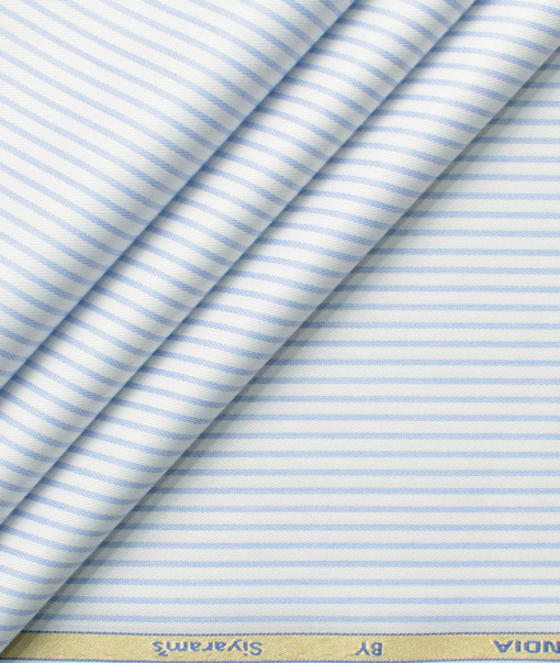 Siyaram's Men's Bamboo Wrinkle Resistant Striped 2.25 Meter Unstitched Shirting Fabric (White & Blue)