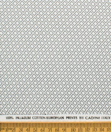 Cadini Men's Premium Cotton Printed  Unstitched Shirting Fabric (White & Black)