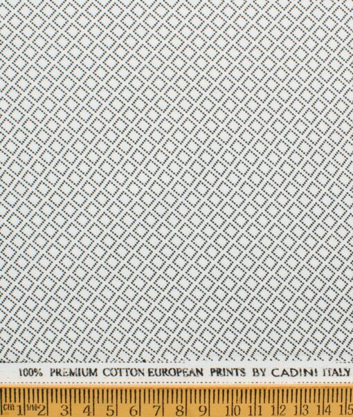 Cadini Men's Premium Cotton Printed  Unstitched Shirting Fabric (White & Black)