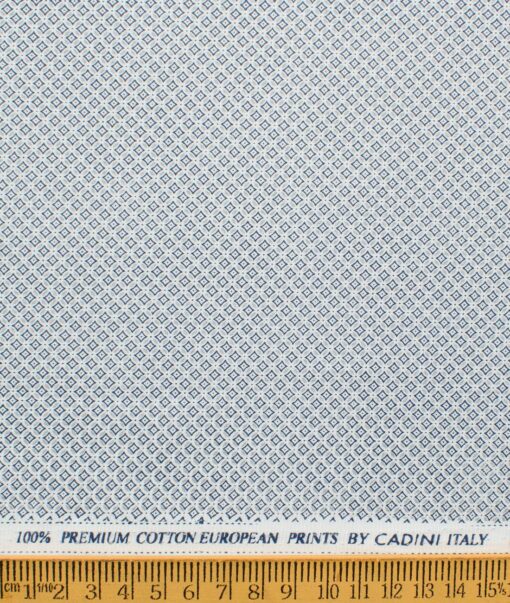 Cadini Men's Premium Cotton Printed  Unstitched Shirting Fabric (White & Blue)