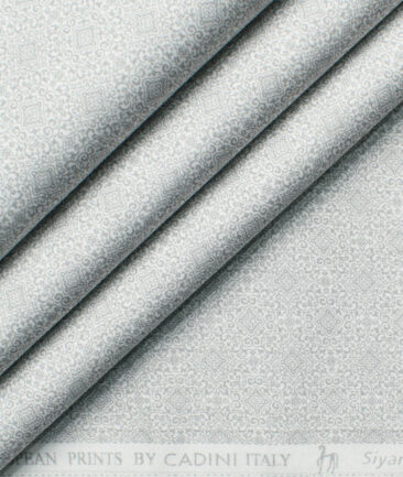 Cadini Men's Premium Cotton Printed  Unstitched Shirting Fabric (White & Grey)