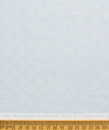 Cadini Men's Premium Cotton Printed  Unstitched Shirting Fabric (White & Sky Blue)