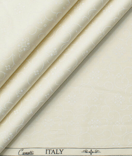 Canetti by Cadini Italy Men's Premium Cotton Printed  Unstitched Shirting Fabric (Cream)