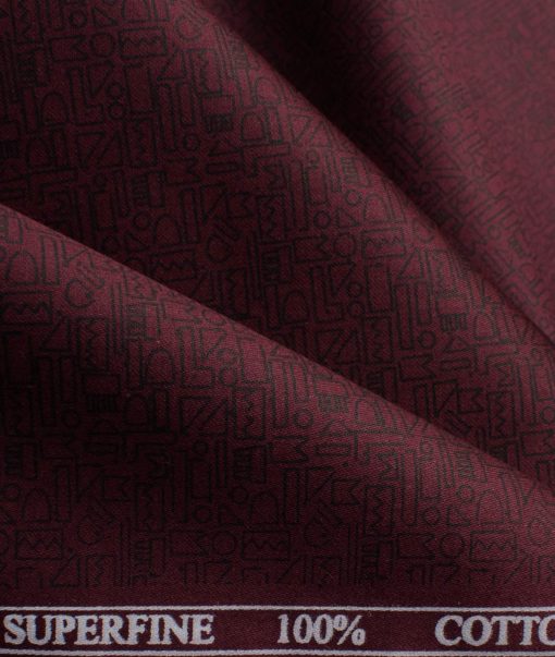 Canetti by Cadini Italy Men's Premium Cotton Printed  Unstitched Shirting Fabric (Maroon Red)