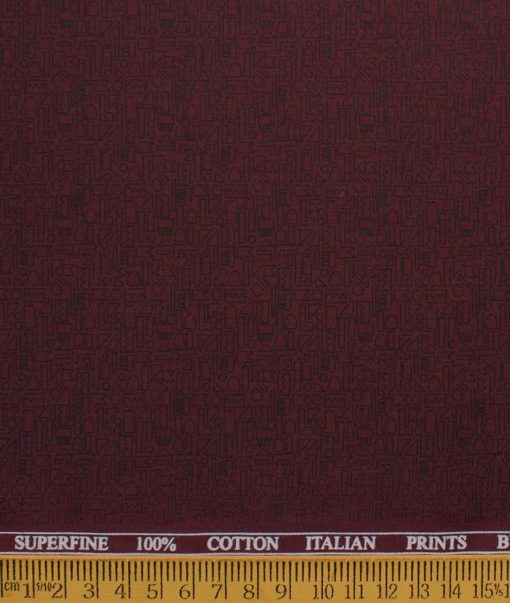 Canetti by Cadini Italy Men's Premium Cotton Printed  Unstitched Shirting Fabric (Maroon Red)