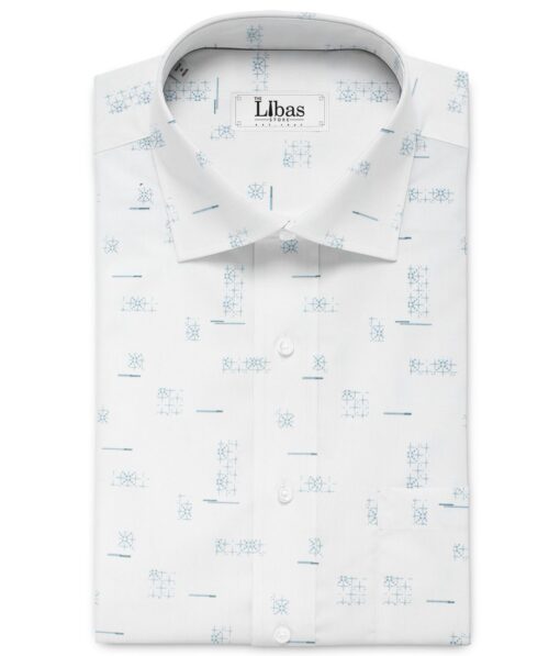 Canetti by Cadini Italy Men's Premium Cotton Printed  Unstitched Shirting Fabric (White)