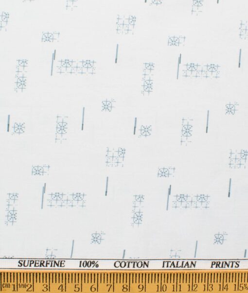Canetti by Cadini Italy Men's Premium Cotton Printed  Unstitched Shirting Fabric (White)