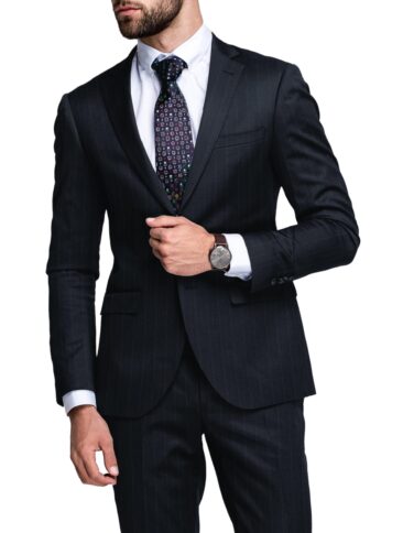 Canetti by Cadini Italy Men's Terry Rayon  Striped  Unstitched Suiting Fabric (Dark Blue)