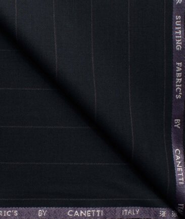Canetti by Cadini Italy Men's Terry Rayon  Striped  Unstitched Suiting Fabric (Dark Blue)