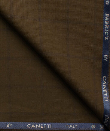 Canetti by Cadini Italy Men's Terry Rayon  Checks  Unstitched Suiting Fabric (Sepia Brown)