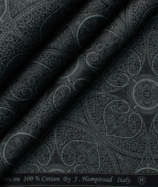 J.Hampstead Men's Premium Cotton Printed  Unstitched Shirting Fabric (Black)