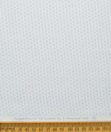 J.Hampstead Men's Premium Cotton Printed  Unstitched Shirting Fabric (White & Blue)