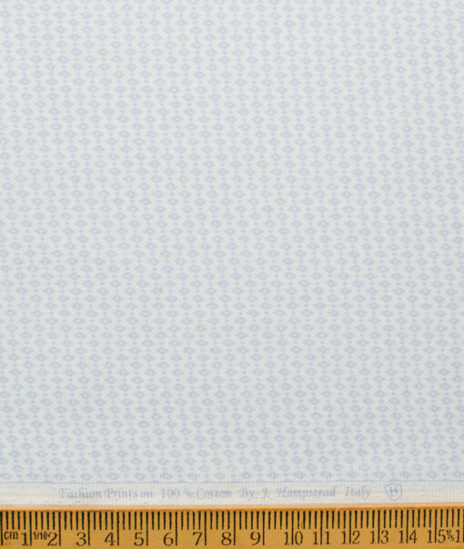 J.Hampstead Men's Premium Cotton Printed  Unstitched Shirting Fabric (White & Blue)