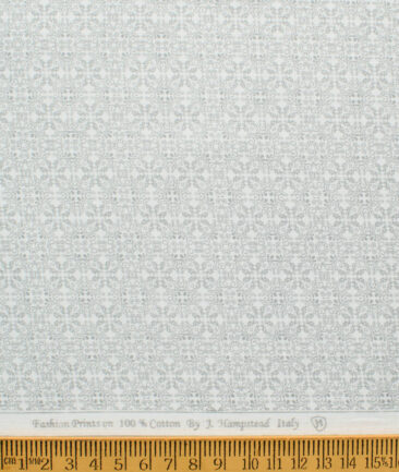J.Hampstead Men's Premium Cotton Printed  Unstitched Shirting Fabric (White & Grey)