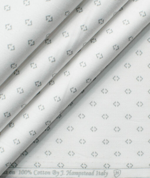 J.Hampstead Men's Premium Cotton Printed  Unstitched Shirting Fabric (White)