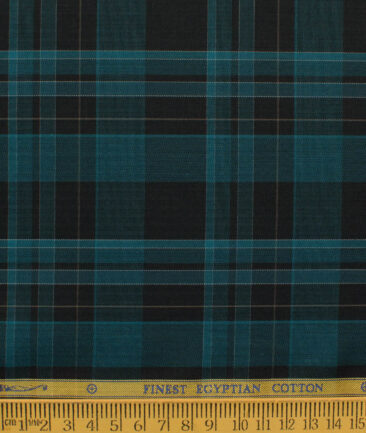 Soktas Men's Giza Cotton Checks  Unstitched Shirting Fabric (Black & Blue)