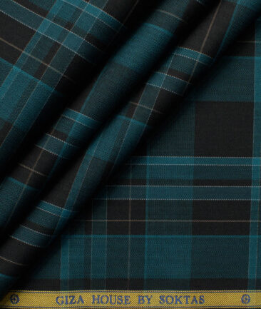 Soktas Men's Giza Cotton Checks  Unstitched Shirting Fabric (Black & Blue)