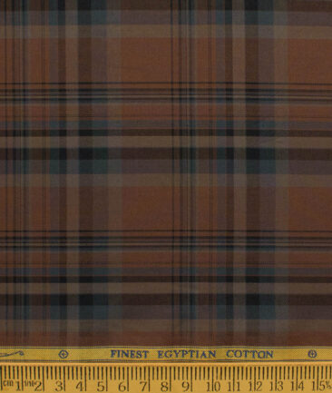 Soktas Men's Giza Cotton Checks  Unstitched Shirting Fabric (Copper Brown)