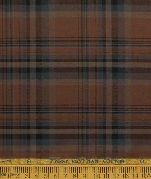 Soktas Men's Giza Cotton Checks  Unstitched Shirting Fabric (Copper Brown)