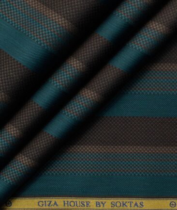 Soktas Men's Giza Cotton Striped  Unstitched Shirting Fabric (Sea Green)