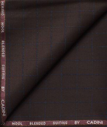Cadini Men's 20% Wool Super 90's Checks  Unstitched Trouser Fabric (Dark Wine)