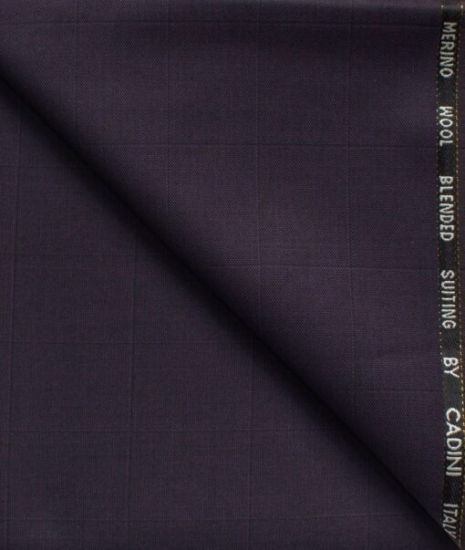 Cadini Men's 20% Wool Super 100's Checks  Unstitched Trouser Fabric (Dark Purple)
