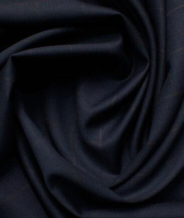 Cavalero Men's 52% Wool  Super 120's Checks  Unstitched Suiting Fabric (Dark Blue)