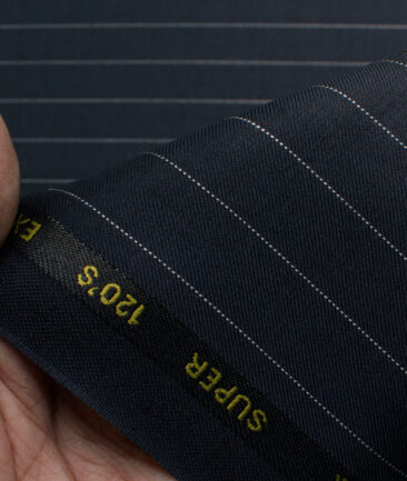 Cavalero Men's 60% Wool Super 120's Striped  Unstitched Suiting Fabric (Dark Blue)