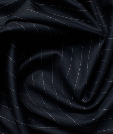 Cavalero Men's 60% Wool Super 120's Striped  Unstitched Suiting Fabric (Dark Blue)