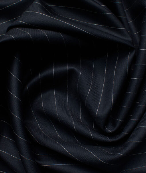 Cavalero Men's 60% Wool Super 120's Striped  Unstitched Suiting Fabric (Dark Blue)