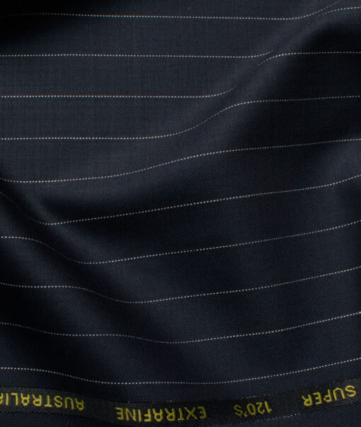 Cavalero Men's 60% Wool Super 120's Striped  Unstitched Suiting Fabric (Dark Blue)