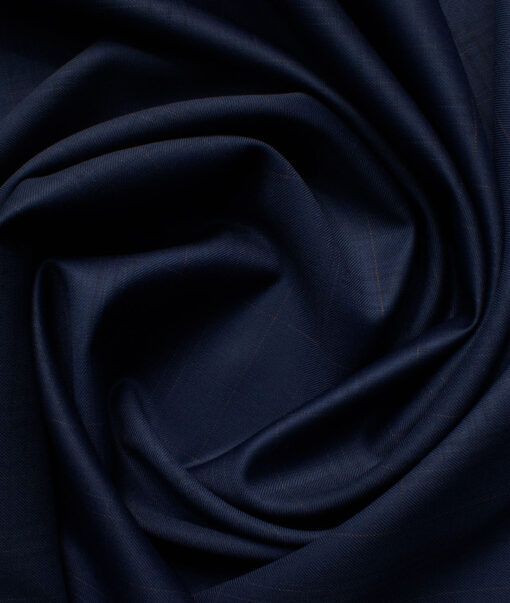 Cavalero Men's 52% Wool  Super 120's Checks  Unstitched Suiting Fabric (Dark Royal Blue)