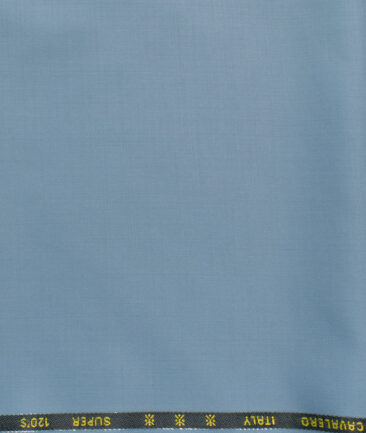 Cavalero Men's 60% Wool Super 120's Solids  Unstitched Trouser Fabric (Cerulean Blue)