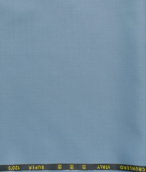 Cavalero Men's 60% Wool Super 120's Solids  Unstitched Trouser Fabric (Cerulean Blue)