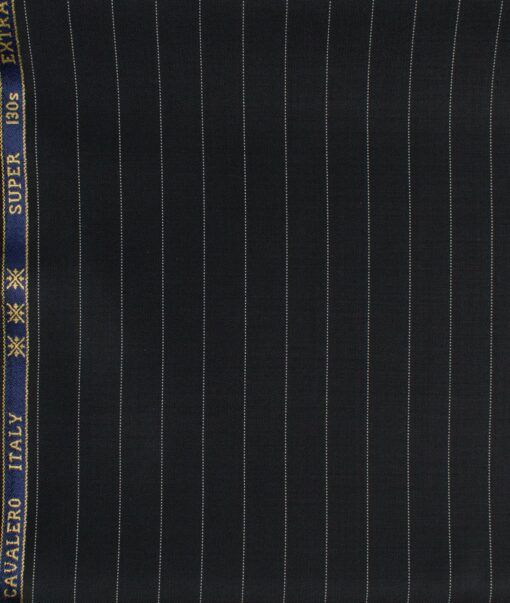 Cavalero Men's 60% Wool Super 130's Striped  Unstitched Trouser Fabric (Black)
