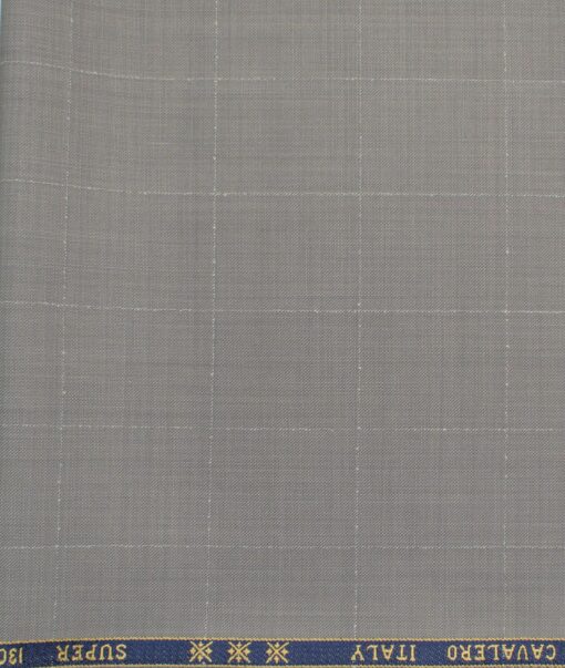Cavalero Men's 60% Wool Super 130's Checks  Unstitched Trouser Fabric (Light Grey)