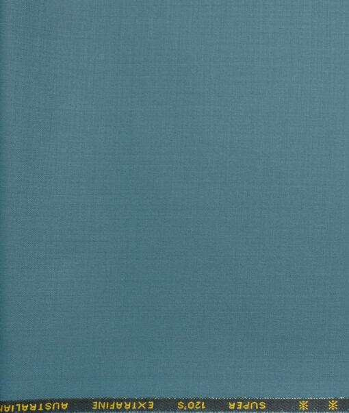 Cavalero Men's 60% Wool Super 120's Solids  Unstitched Trouser Fabric (Teal Blue)