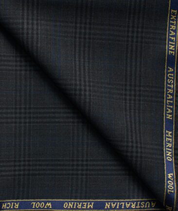 Cavalero Men's 60% Wool Super 130's Checks  Unstitched Trouser Fabric (Dark Grey)