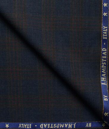 J.Hampstead Men's 60% Wool Super 140's Checks  Unstitched Suiting Fabric (Dark Blue)