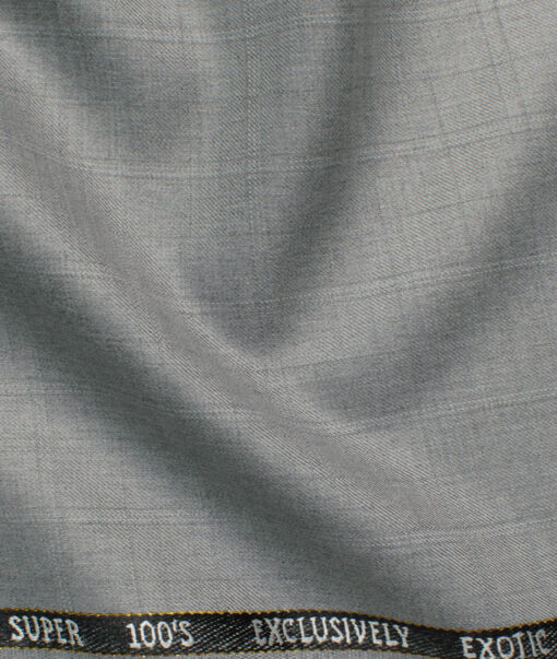 J.Hampstead Men's 20% Wool Super 100's Checks  Unstitched Suiting Fabric (Light Grey)