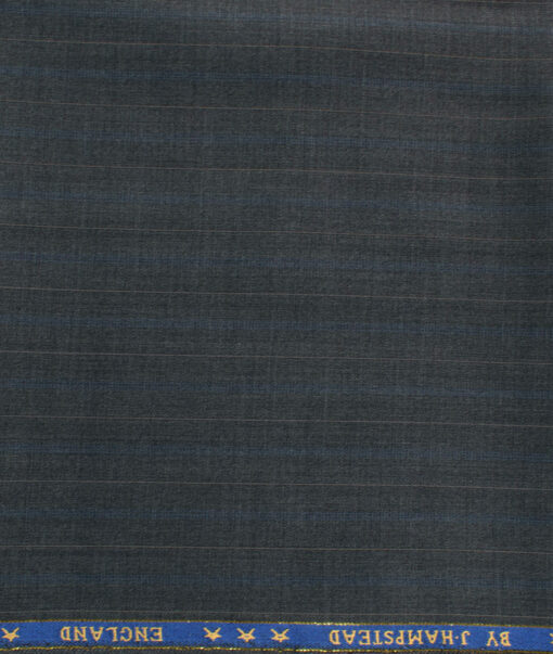 J.Hampstead Men's 60% Wool Super 130's Striped  Unstitched Trouser Fabric (Grey)