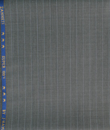 J.Hampstead Men's 60% Wool Super 130's Striped  Unstitched Trouser Fabric (Grey)
