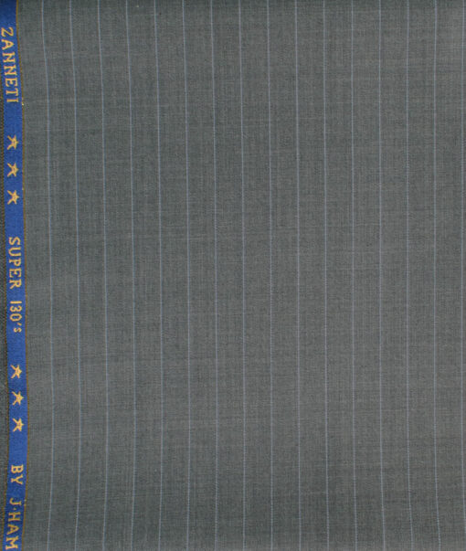 J.Hampstead Men's 60% Wool Super 130's Striped  Unstitched Trouser Fabric (Grey)