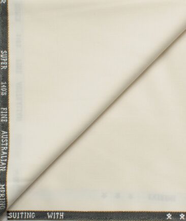 J.Hampstead Men's 60% Wool Super 140's Solids  Unstitched Trouser Fabric (Cream)