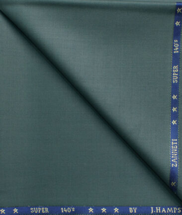 J.Hampstead Men's 60% Wool Super 140's Solids  Unstitched Trouser Fabric (Teal Green)