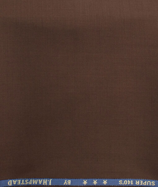 J.Hampstead Men's 60% Wool Super 140's Solids  Unstitched Trouser Fabric (Dark Copper Brown)