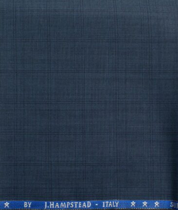 J.Hampstead Men's 60% Wool Super 140's Checks  Unstitched Trouser Fabric (Blue)