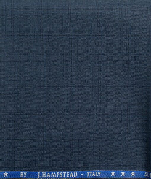 J.Hampstead Men's 60% Wool Super 140's Checks  Unstitched Trouser Fabric (Blue)