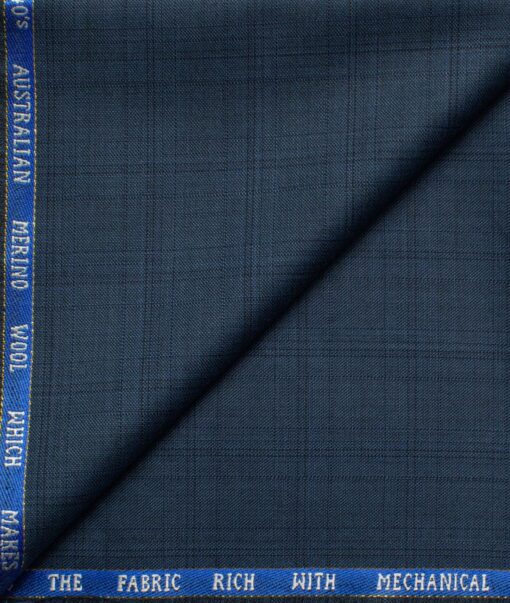 J.Hampstead Men's 60% Wool Super 140's Checks  Unstitched Trouser Fabric (Blue)